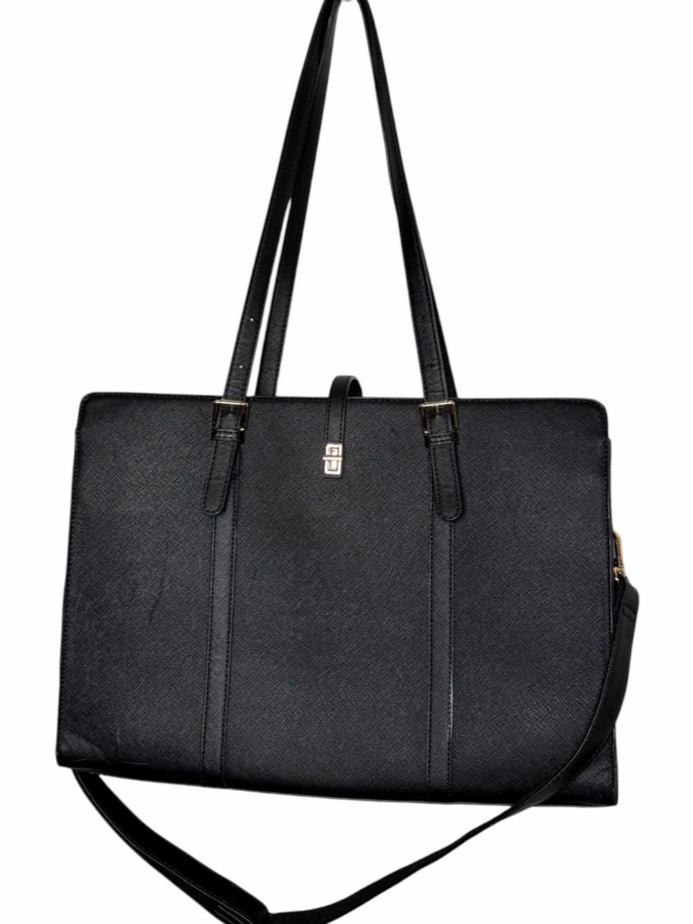 Black Structured Tote Bag with Top Handles